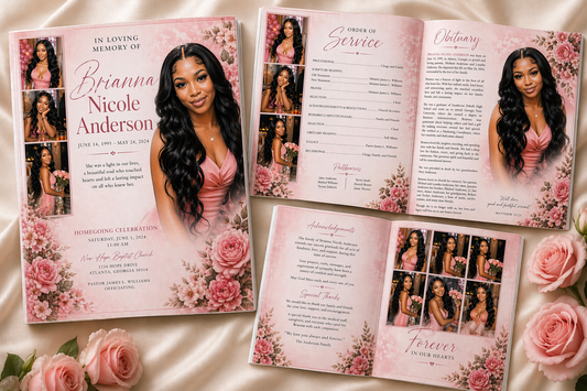 💖 Custom Memorial Program Booklet – Min 50-Printed & Personalized (Upload Your Photos)