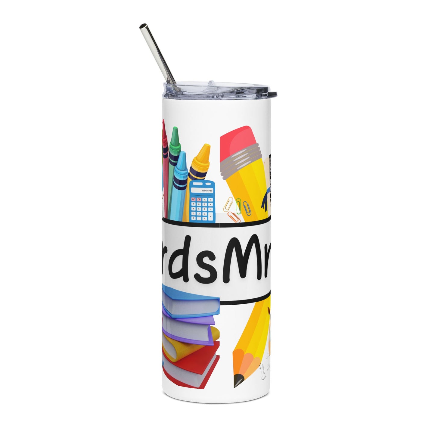 Teacher Appreciation Stainless Steel Tumbler - Personalized 20oz Tumbler (Apple, Pencil, Backpack Design)