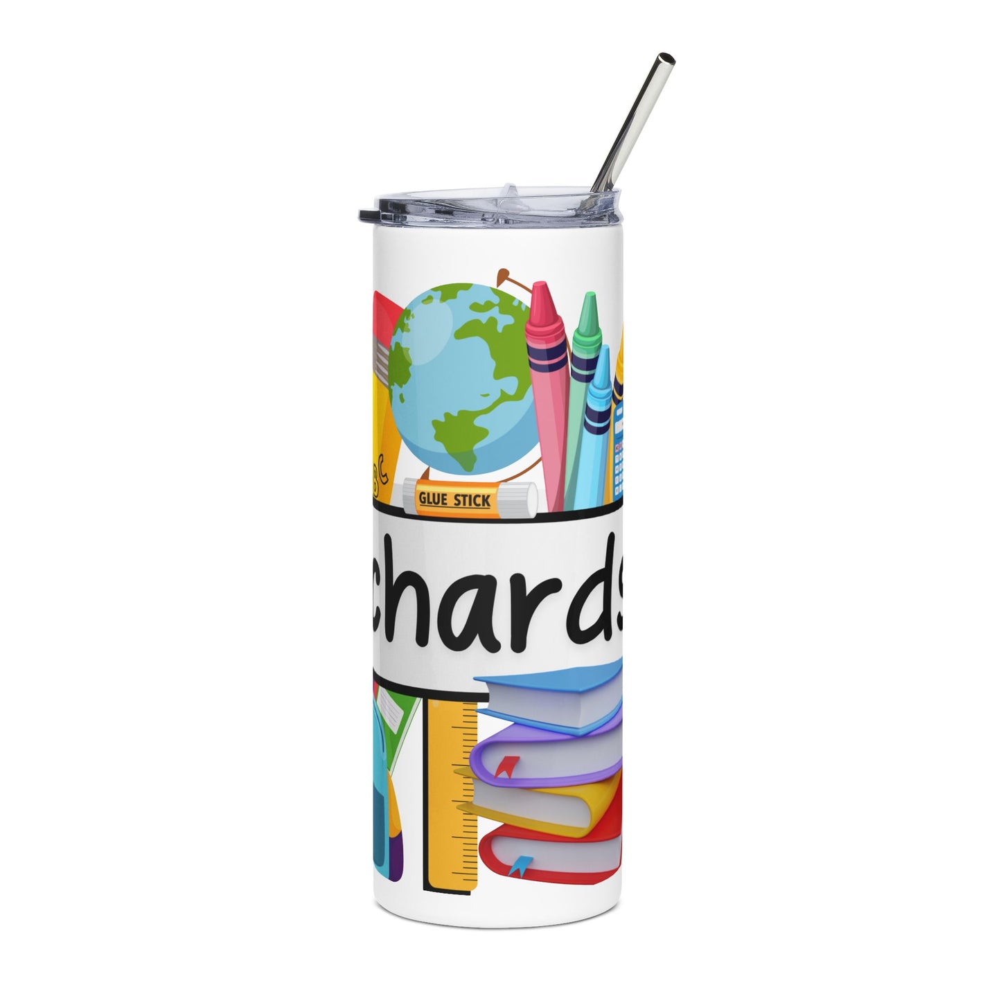 Teacher Appreciation Stainless Steel Tumbler - Personalized 20oz Tumbler (Apple, Pencil, Backpack Design)