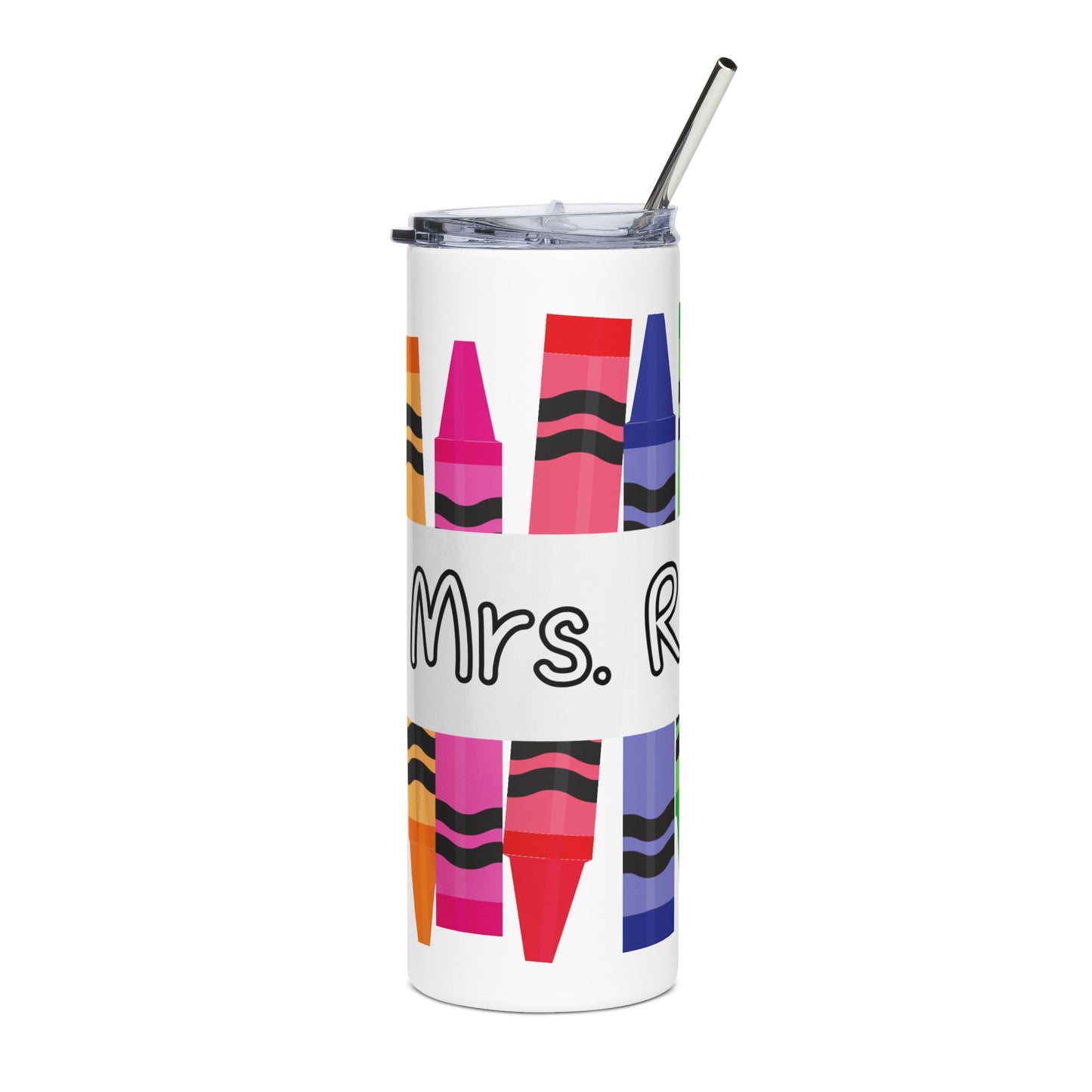 Teacher Appreciation Personalized 20oz Stainless Tumbler — Colorful Crayon Design