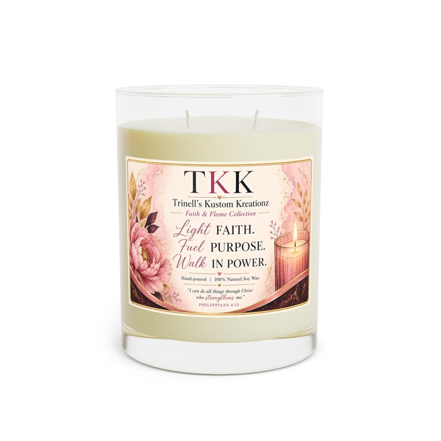 Inspirational Floral Scented Candle — Faith & Flame Collection 11 oz glass