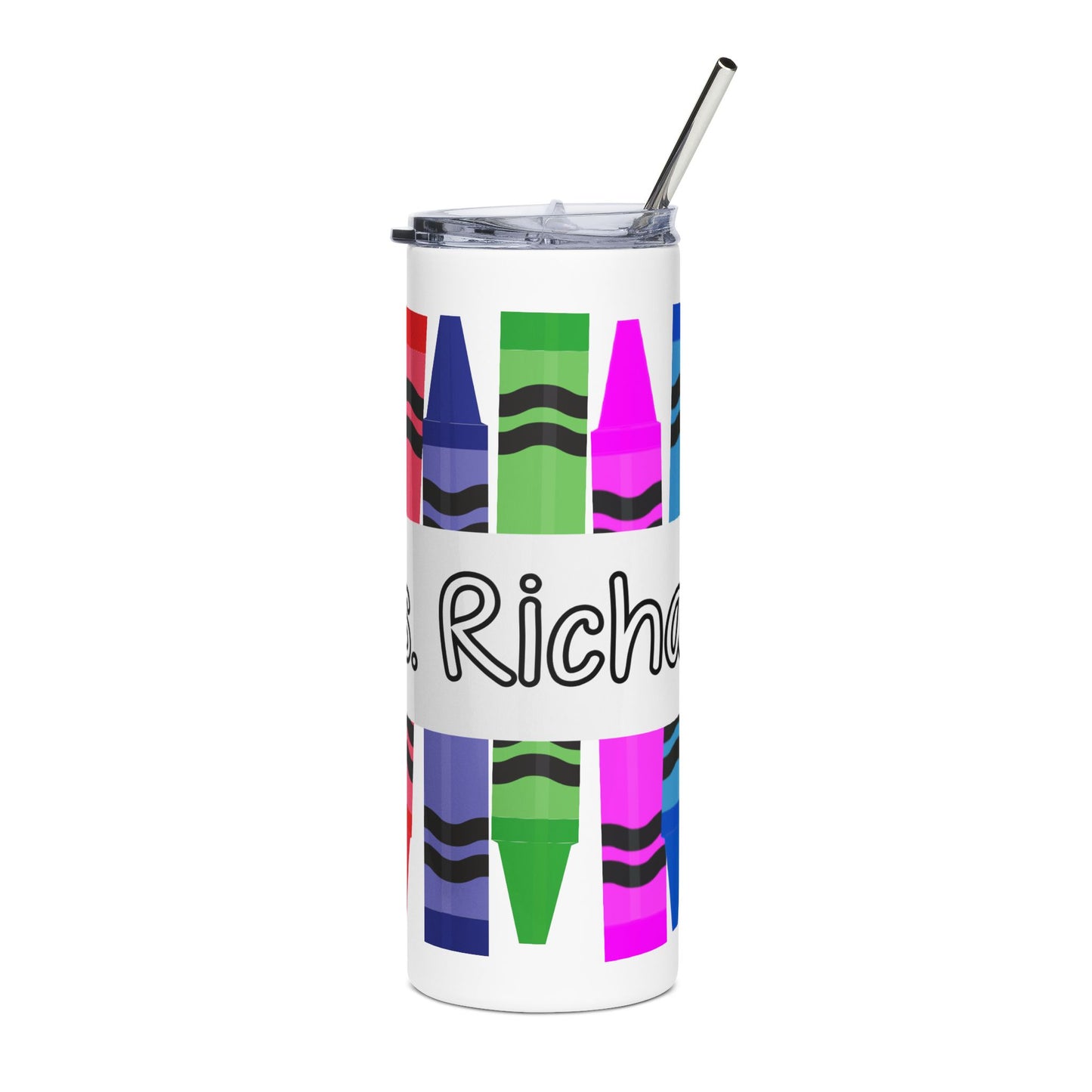 Teacher Appreciation Personalized 20oz Stainless Tumbler — Colorful Crayon Design