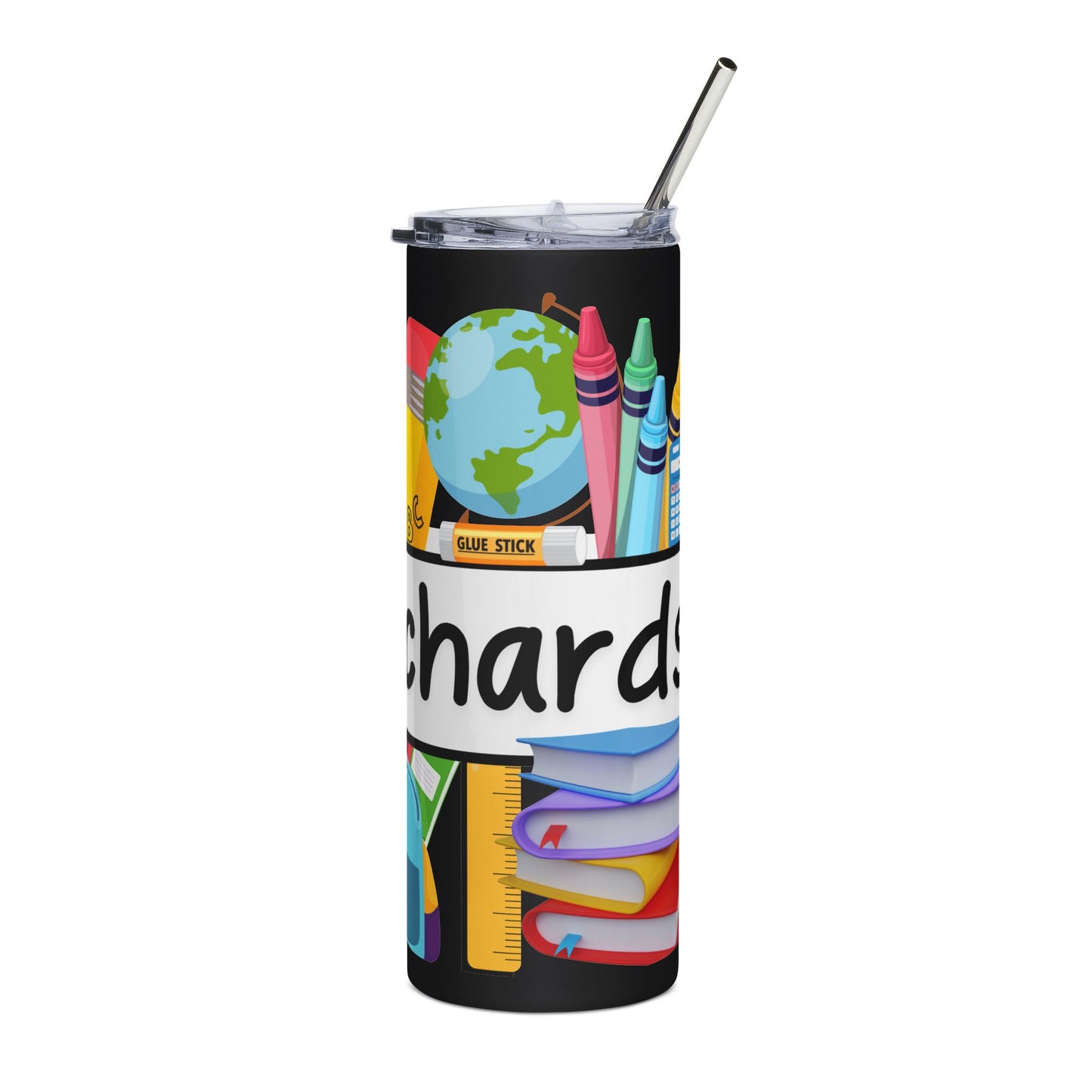 Teacher Appreciation Stainless Steel Tumbler - Personalized 20oz Tumbler (Apple, Pencil, Backpack Design)