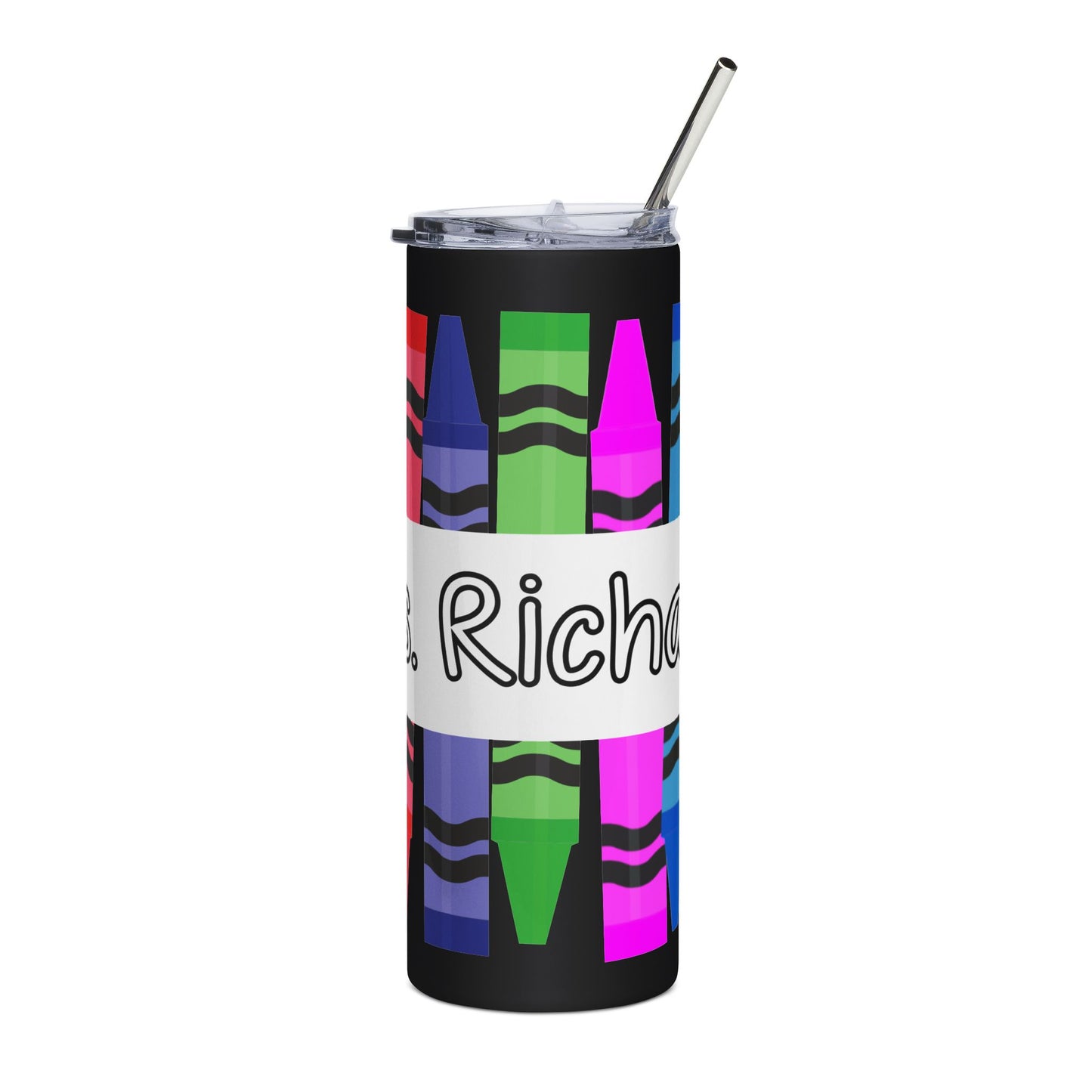 Teacher Appreciation Personalized 20oz Stainless Tumbler — Colorful Crayon Design