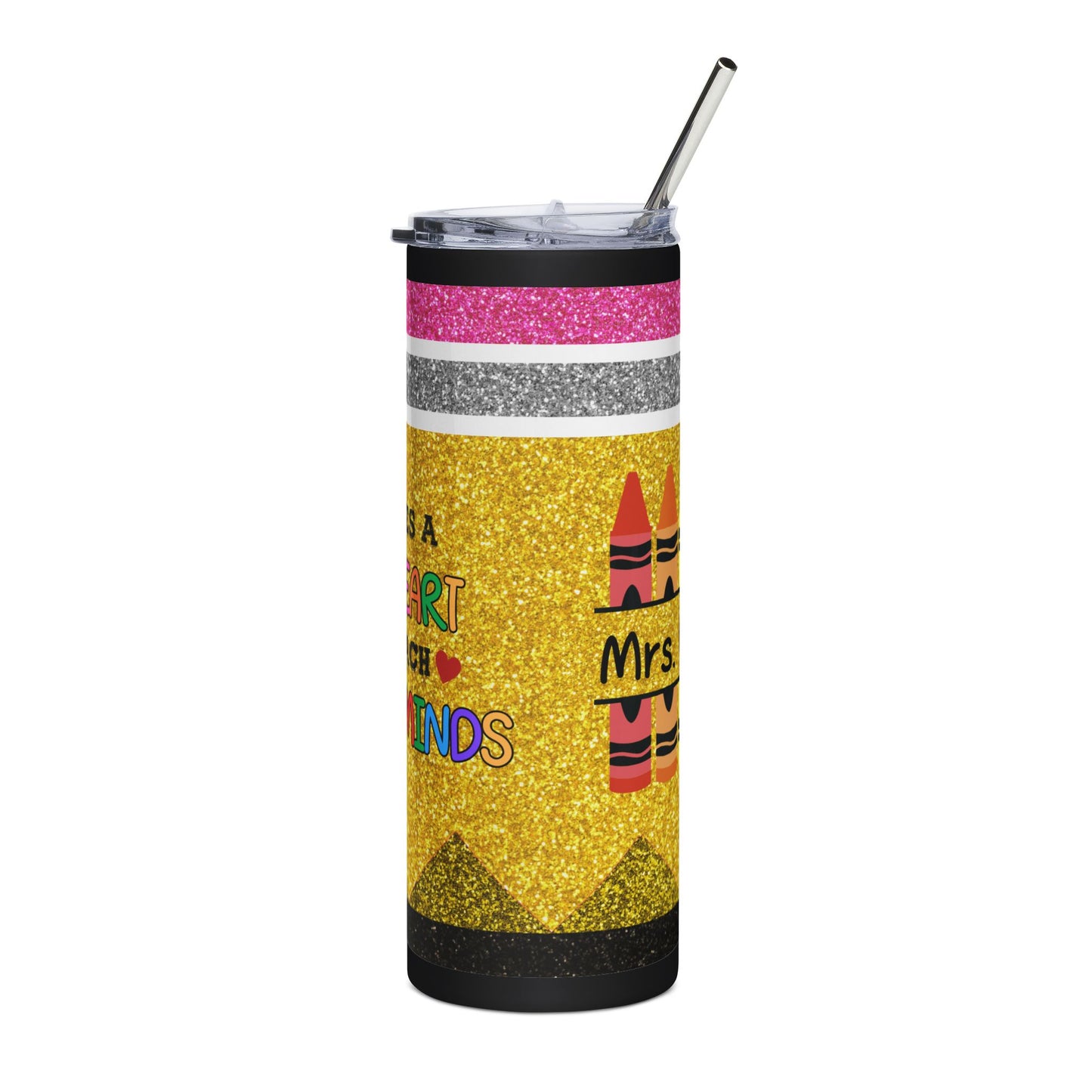 Teacher Appreciation Glitter Look Tumbler - "It Takes a Big Heart to Teach Little Minds" 20oz Stainless Steel