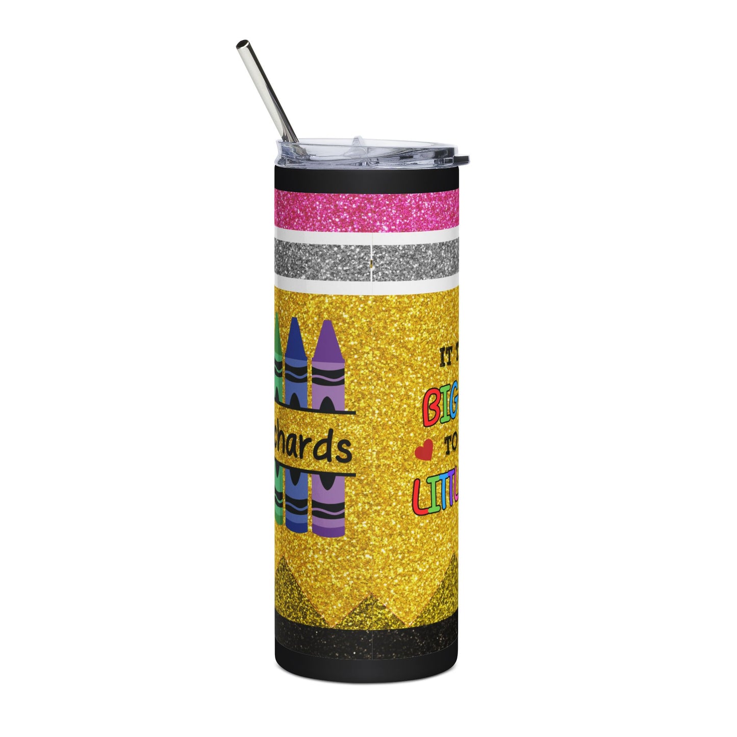 Teacher Appreciation Glitter Look Tumbler - "It Takes a Big Heart to Teach Little Minds" 20oz Stainless Steel