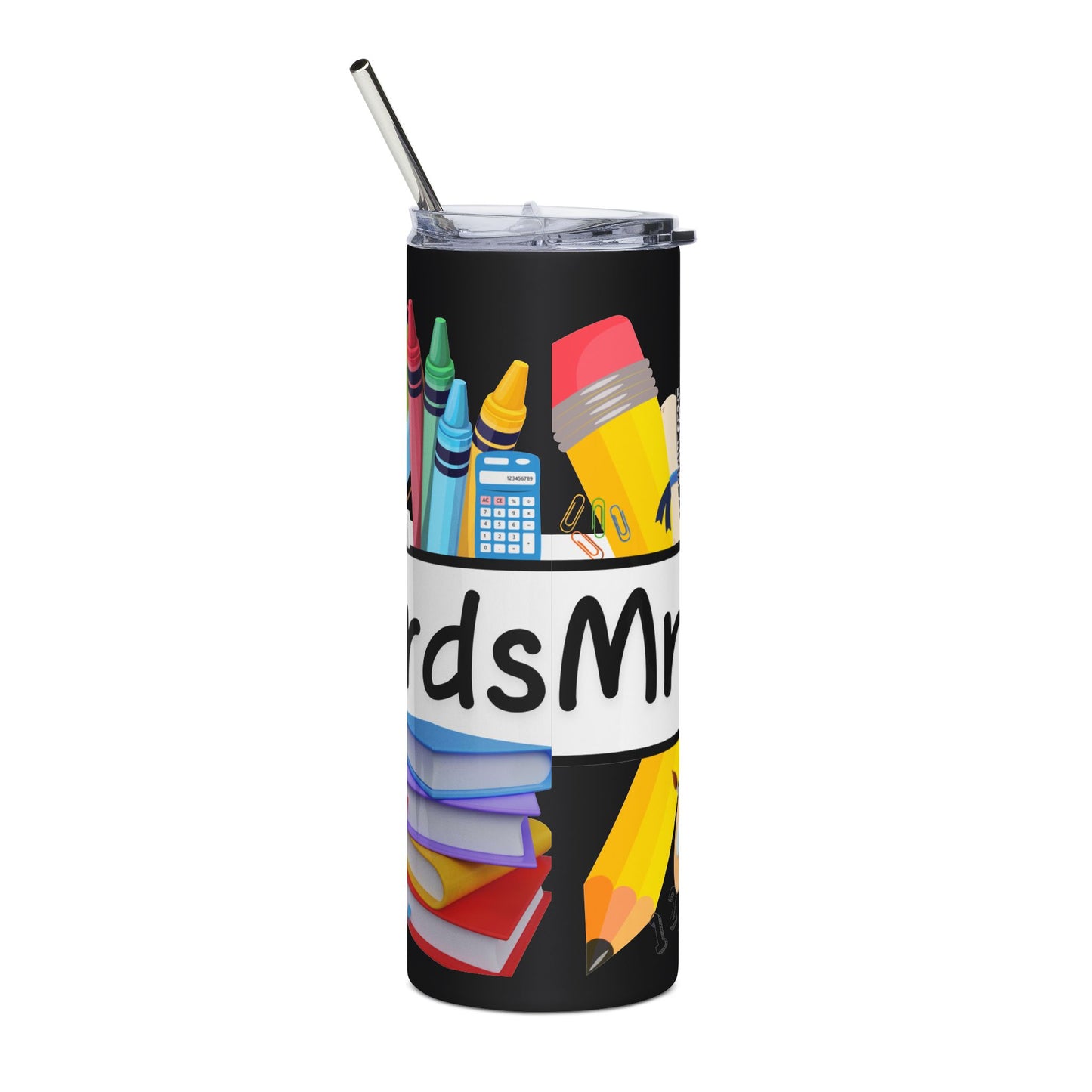 Teacher Appreciation Stainless Steel Tumbler - Personalized 20oz Tumbler (Apple, Pencil, Backpack Design)