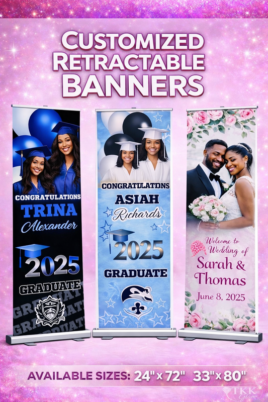 Custom Retractable Banners | Graduation, Wedding & Event Backdrops | 24x72 & 33x80