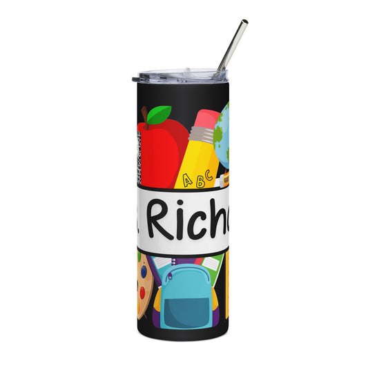 Teacher Appreciation Stainless Steel Tumbler - Personalized 20oz Tumbler (Apple, Pencil, Backpack Design)