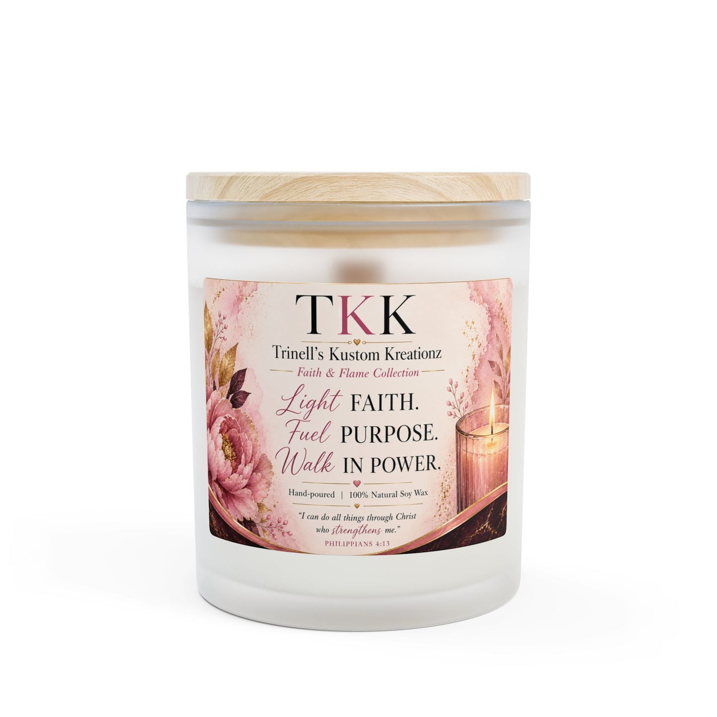Inspirational Frosted Glass Candle — Faith & Flame Collection  11 oz