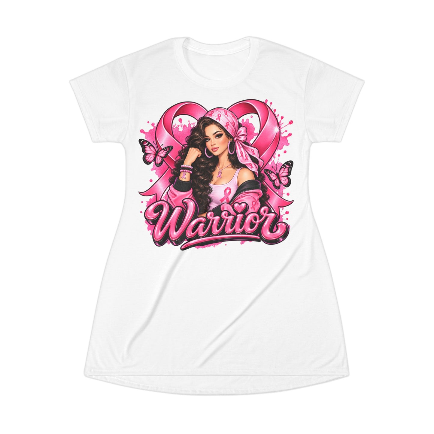 Breast Cancer Warrior T-Shirt Dress – Pink Ribbon Awareness Tee Dress