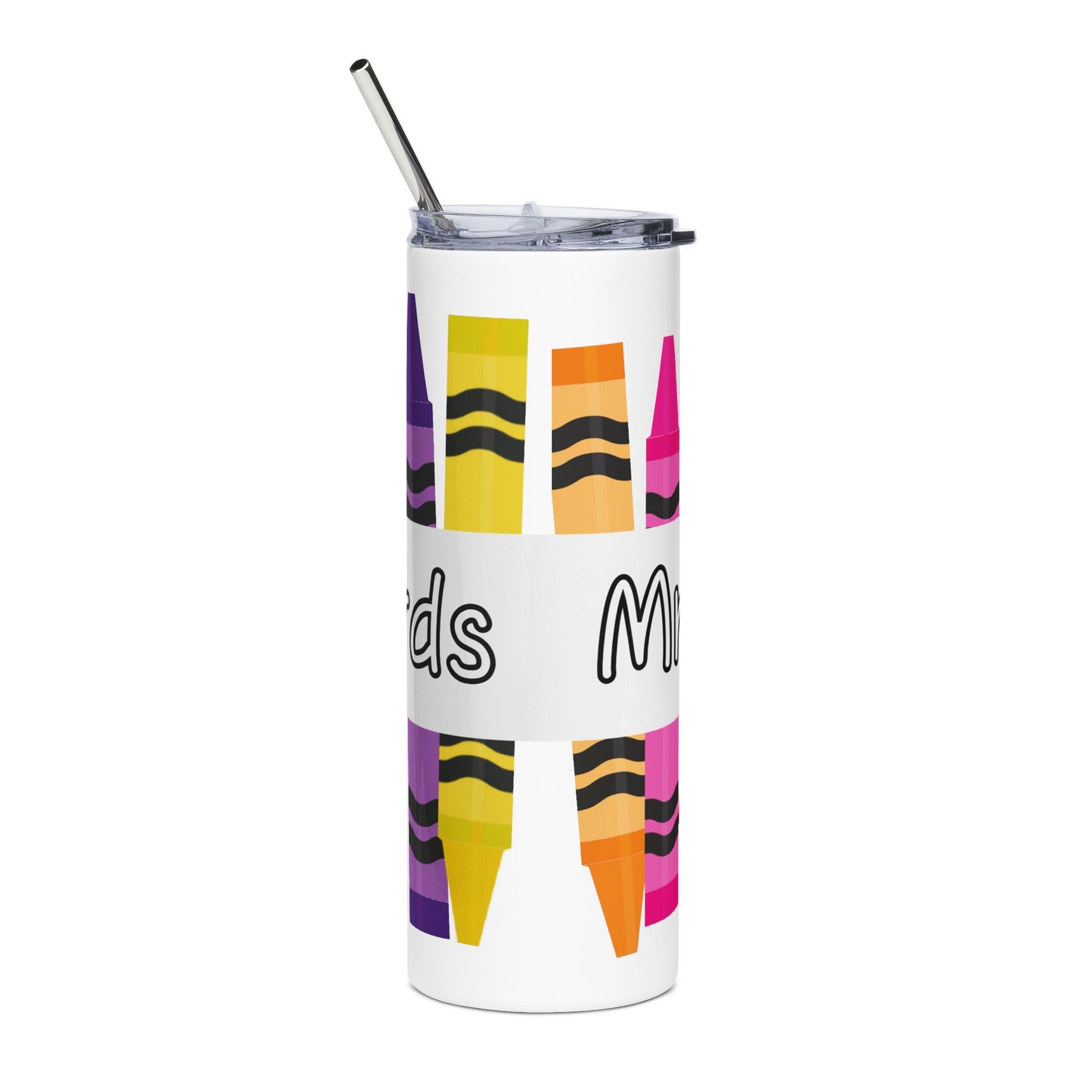 Teacher Appreciation Personalized 20oz Stainless Tumbler — Colorful Crayon Design