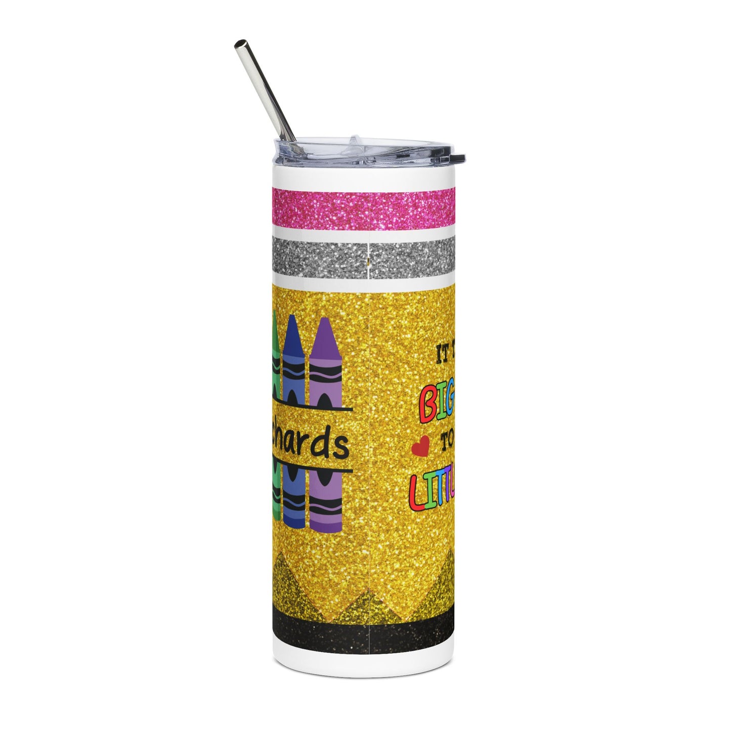 Teacher Appreciation Glitter Look Tumbler - "It Takes a Big Heart to Teach Little Minds" 20oz Stainless Steel